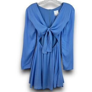 Skylar and Madison Blue Cut Out Tie Front Mini Dress White Microdot Size Small